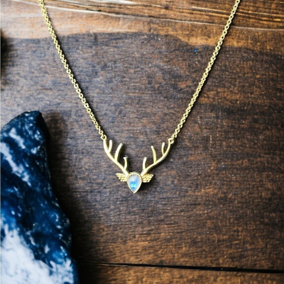 Moonstone Deer Head Necklace - Picture 4 of 6